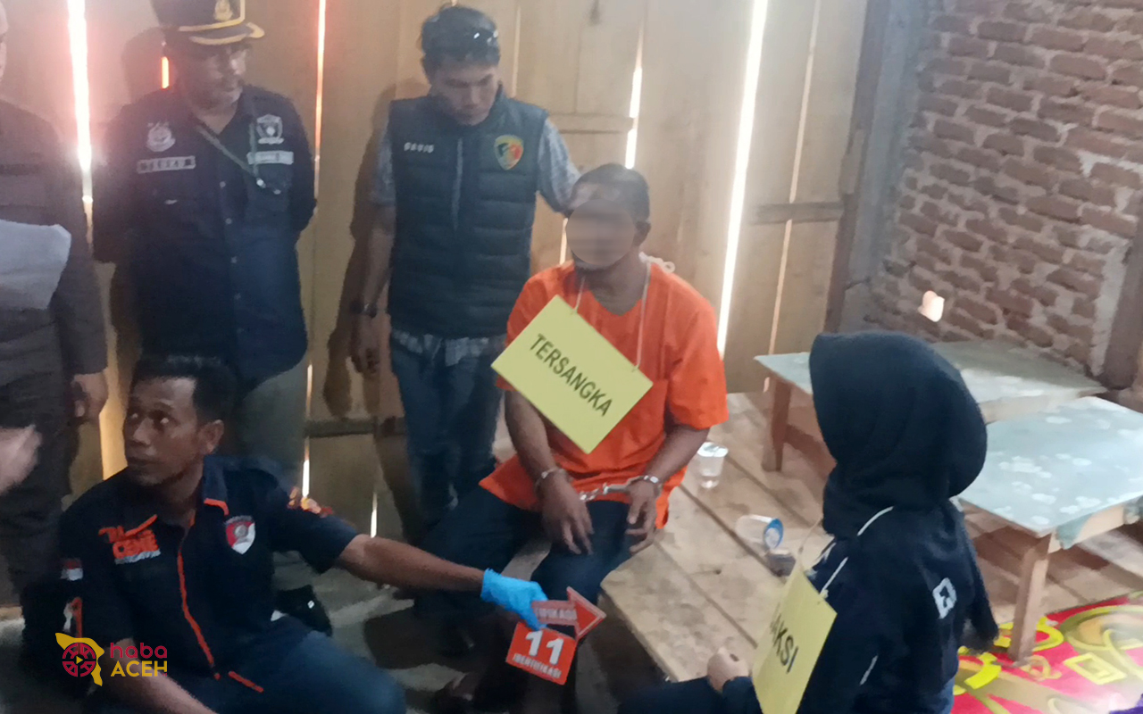 Polres Pidie Rekonstruksi Pembunuhan Kasus Perempuan Dikubur di Lantai Kamar